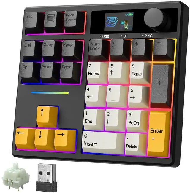 Alt view image 14 of 14 - TD31Pro Mechanical Numpad,Mini Keyboard with Screen&Knob,Bluetooth5.0/2.4G/Type-C Wireless Numeric Keypad,Gasket HotSwap RGB Number Pad,PBT Keycaps Rechargeable Number keypad for PC(Black-Grey)