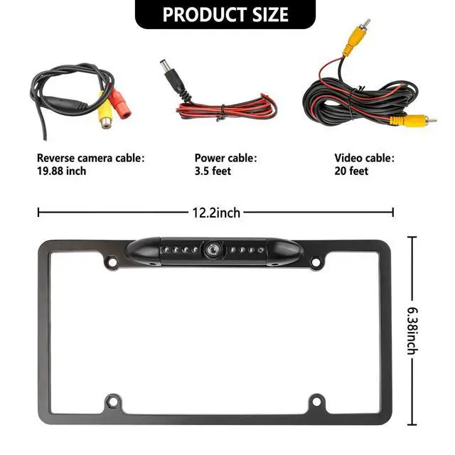 Alt view image 8 of 12 - License Plate Backup Camera,HD Night Vision Reverse Camera with 8 LED,170°Wide Angle IP67 Waterproof Car Rear View Camera Fits Car Truck SUV RV with US License Plates