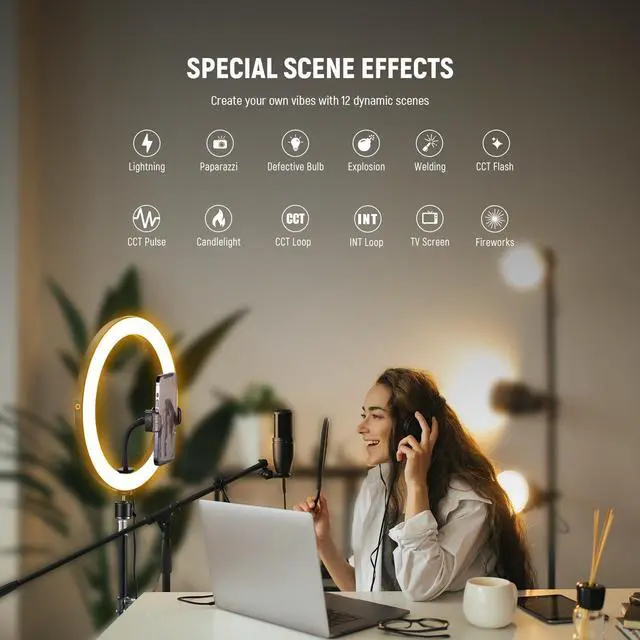 Alt view image 11 of 14 - 12" 24W High Power LED Ring Light with 71" Tripod Stand Phone Holder Compatible with iPhone for Video Recording Makeup Selfie Studio Streaming TikTok, Bi Color Ringlight Lighting, RH12B