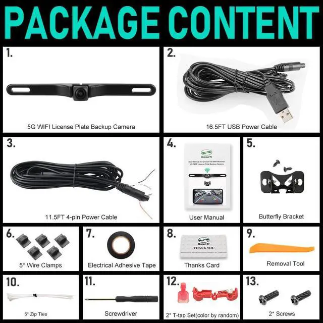 Alt view image 14 of 14 - WiFi Car Backup Camera, 5G 720P HD Car License Plate Rear/Front View Reverse Camera for iPhone iPad Android Smart Phones Tablets Which Support Double Band WiFi