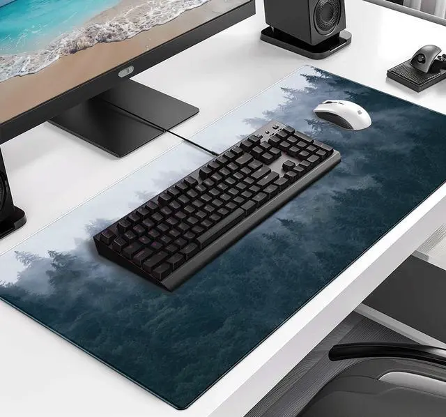 Alt view image 10 of 14 - Large Extended Gaming Mouse Pad with Stitched Edges, Non-Slip Waterproof Rubber Base Mouse Pad for Office, Computer, Keyboard, Laptop and Home Desk Pad 35.4 x 15.7 x 0.12 Inch (Grey Forest)