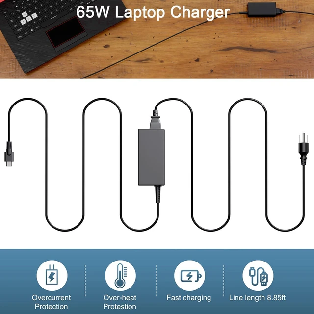 Alt view image 13 of 14 - 65W USB C Charger Fit for HP EliteBook 830 835 840 845 860 865 640 650 655 1040 G8 G9 G10 G11 Probook 440 445 450 455 460 465 G8 G9 G10 G11 Laptop Power Adapter Supply Cord