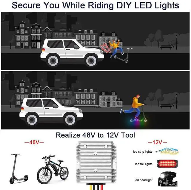 Alt view image 13 of 14 - 48V Step Down to 12V 10A 120W DC/DC Converter Regulator Low Voltage Reducer Waterproo Transformer for Cart Scooters, LED Strip Light,Car Truck