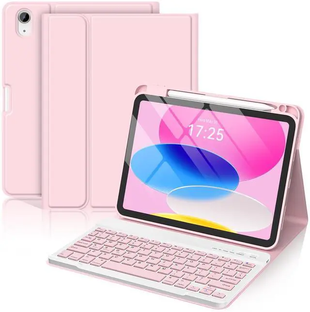 Alt view image 8 of 14 - for iPad A16 11th 10th Generation Case with Keyboard - Detachable Folio Keyboard Cover with Pencil Holder for iPad 11-inch A16 2025 10th Gen 10.9 Inch 2022(Pink)