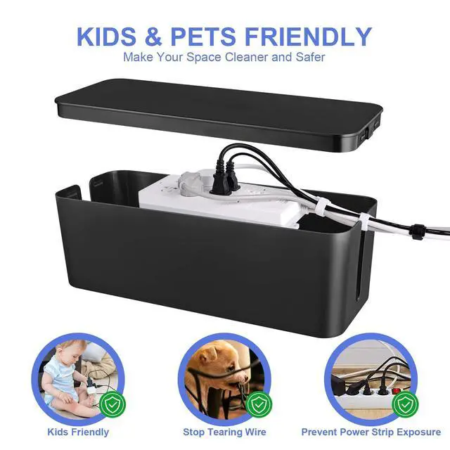 Alt view image 13 of 14 - Cable Organizer Box Set of Three, Power Cover Cord Holder Surge Protector for Desk (Black)