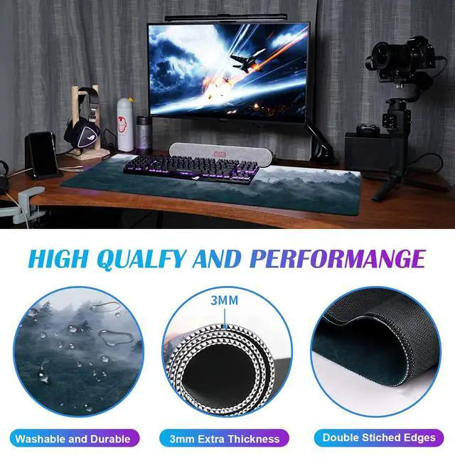 Alt view image 11 of 14 - Large Extended Gaming Mouse Pad with Stitched Edges, Non-Slip Waterproof Rubber Base Mouse Pad for Office, Computer, Keyboard, Laptop and Home Desk Pad 35.4 x 15.7 x 0.12 Inch (Grey Forest)