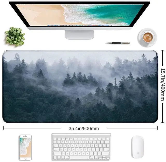 Alt view image 9 of 14 - Large Extended Gaming Mouse Pad with Stitched Edges, Non-Slip Waterproof Rubber Base Mouse Pad for Office, Computer, Keyboard, Laptop and Home Desk Pad 35.4 x 15.7 x 0.12 Inch (Grey Forest)