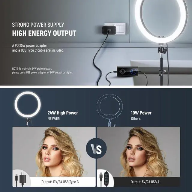 Alt view image 12 of 14 - 12" 24W High Power LED Ring Light with 71" Tripod Stand Phone Holder Compatible with iPhone for Video Recording Makeup Selfie Studio Streaming TikTok, Bi Color Ringlight Lighting, RH12B