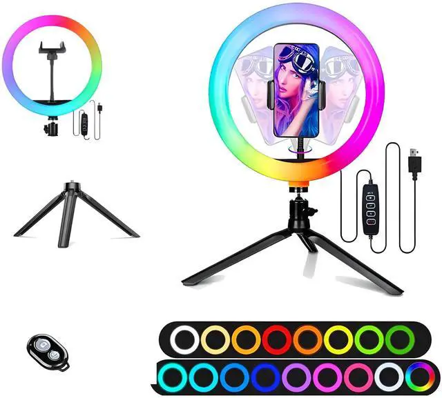 Alt view image 7 of 12 - 10" Selfie Ring Light with 4" Desktop Tripod Stand & 1 Phone Holder, LED Ringlight with Dimmable Modes(RGB) for Makeup/Photography/Videos/Vlog/TikTok (STDLR10-V2)