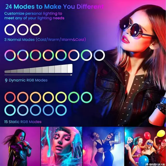 Alt view image 12 of 12 - 10" Selfie Ring Light with 4" Desktop Tripod Stand & 1 Phone Holder, LED Ringlight with Dimmable Modes(RGB) for Makeup/Photography/Videos/Vlog/TikTok (STDLR10-V2)