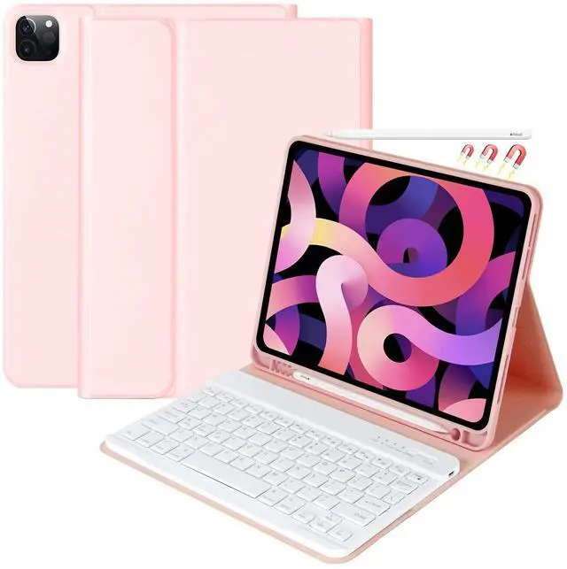 Alt view image 8 of 14 - Keyboard Case for iPad Air 11 inch (M3 2025 / M2 2024) & iPad Pro 11 inch (4th/3rd/2nd/1st) Gen - Magnetic Detachable Bluetooth Keyboard with Pencil Holder for 10.9" iPad Air 4th/5th Gen (Pink)