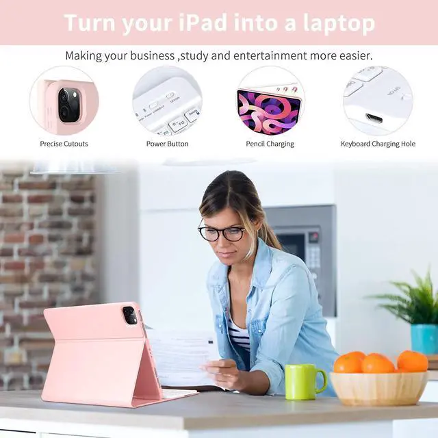 Alt view image 12 of 14 - Keyboard Case for iPad Air 11 inch (M3 2025 / M2 2024) & iPad Pro 11 inch (4th/3rd/2nd/1st) Gen - Magnetic Detachable Bluetooth Keyboard with Pencil Holder for 10.9" iPad Air 4th/5th Gen (Pink)