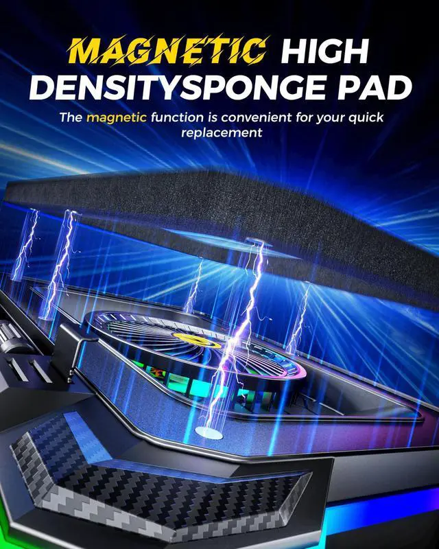 Alt view image 12 of 12 - RGB Gaming Laptop Cooling Pad with 5.5" Turbo Fan, Rapid Cooling for 15.6-19.3" Laptops, Variable Speed Control, 7 Adjustable Heights - K1 5V RGB