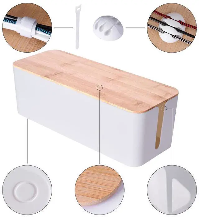 Alt view image 12 of 14 - 2 Pack Large Cable Management Box Wooden Style Cord Organizer and Cover for TV Wires, Computer, Router, USB Hub and Under Desk Power Strip Safe ABS Material and Baby-Pets Proof Lock (White)