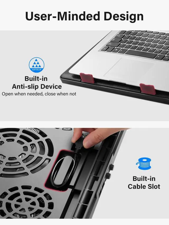 Alt view image 12 of 14 - Laptop Cooling Pad, Laptop Cooler with 5 Quiet Fans for 12"-17" Computer PC Notebook Gaming Laptop Fan, Height Adjustable Laptop Cooling Stand Laptop Accessories, Red
