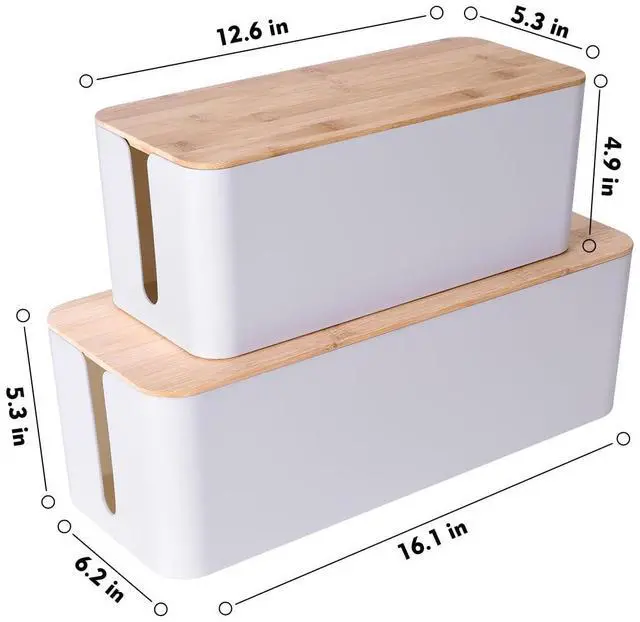 Alt view image 10 of 14 - 2 Pack Large Cable Management Box Wooden Style Cord Organizer and Cover for TV Wires, Computer, Router, USB Hub and Under Desk Power Strip Safe ABS Material and Baby-Pets Proof Lock (White)