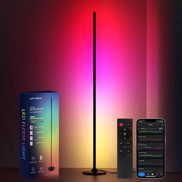 Alt view image 8 of 14 - LED Floor Lamp, Corner Lamp Compatible with Alexa, Smart Modern Floor Lamp with Music Sync 16 Million Colors & 68+ Scene RGBICW Floor Lamp for Bedroom Living Room and Gaming Rooms