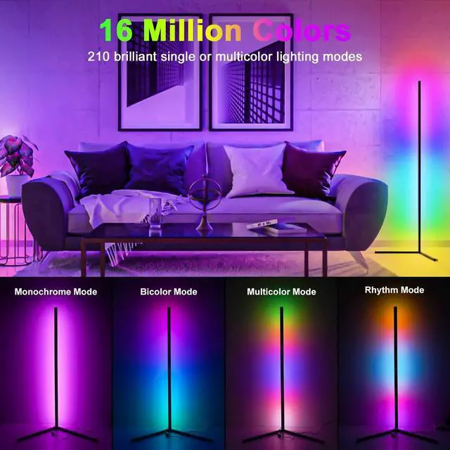 Alt view image 9 of 14 - Corner Floor Lamp,Smart RGB LED Lights with 20 Million Colors & 800+ Modes, Music Sync, Timer Setting.Bluetooth App & Remote Control - ldeal for Living Rooms Bedrooms, and Gaming Rooms