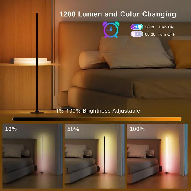 Alt view image 9 of 14 - LED Floor Lamp, Corner Lamp Compatible with Alexa, Smart Modern Floor Lamp with Music Sync 16 Million Colors & 68+ Scene RGBICW Floor Lamp for Bedroom Living Room and Gaming Rooms