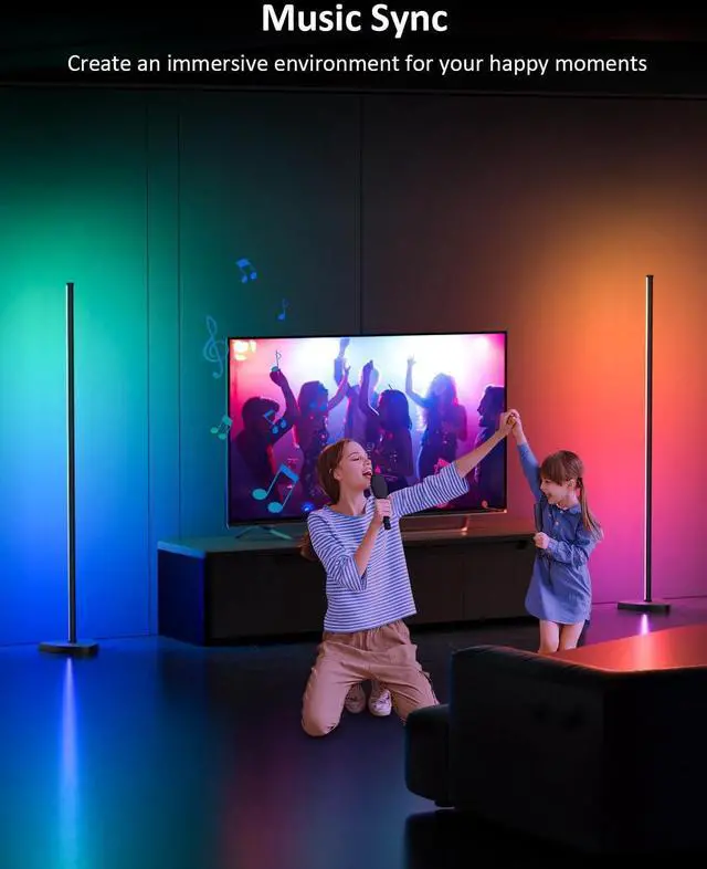 Alt view image 13 of 14 - Corner Floor Lamp, 57.5" LED Corner Lamp with APP and Remote Control, 16 Million Colors & Dynamic Modes, Music Sync, Timing Function, Color Changing Ambient Light for Living Room, Bedroom, Gaming