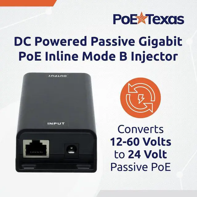 Alt view image 8 of 12 - 24 Volt Passive PoE Injector (Mode B) - DC-Powered Gigabit Inline Converts 12-60V in to 24 Volt Passive PoE Out Up to 30 Watts - Variable DC PoE Injector for Solar Powered Installations