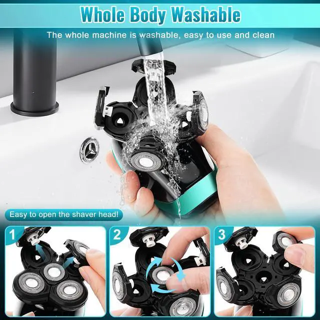 Alt view image 11 of 14 - Head Shavers for Bald Men, 5D Electric Razor 5 in 1 Waterproof Display Mens Shaver for Wet Dry Electric Skull Shavers with LED Lights Nose Hair Sideburns Trimmer and Face Cleaning Brush