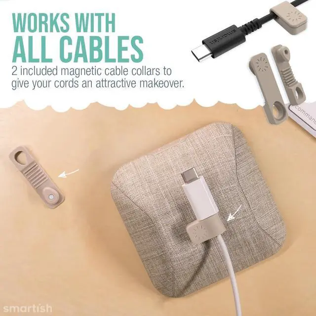 Alt view image 11 of 14 - Magnetic Cord Holder - Cable Wrangler Organizer with Magnet Clips for Charger Management on Desktop, Nightstand for USB-C + Lightning - Lightly Toasted Beige