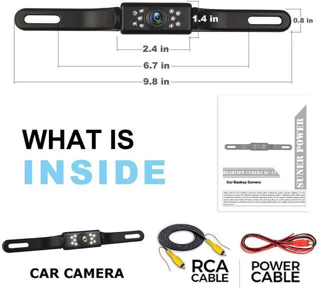 Alt view image 14 of 14 - Car Backup Camera HD Night Vision Rear View Camera License Plate Camera with 9 LED Lights, Font & Rear Camera, Wide View Angle, IP69K Waterproof Reverse Camera for Cars,SUV,Trucks,RV, Pickup
