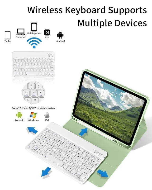Alt view image 13 of 14 - for iPad (A16) 11th/10th Generation Case with Keyboard 11/10.9 inch 2025/2022, Detachable Wireless Bluetooth Keyboard Case Thin & Light with Pencil Holder (Sage Green)