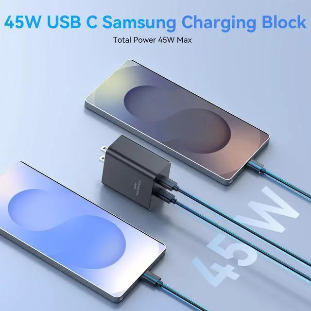 Alt view image 14 of 14 - 45W Samsung Super Fast Charger,2Pack Dual Port Samsung Charger Fast Charging,Quick Double Type C Android Phone Charger Block 10FT Long USB C Cable for Samsung Galaxy S26 Ultra/S26+/S25/S24/S23/S22/S21