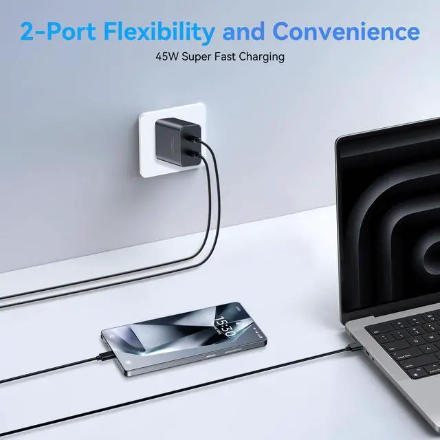 Alt view image 11 of 14 - 45W Samsung Super Fast Charger,2Pack Dual Port Samsung Charger Fast Charging,Quick Double Type C Android Phone Charger Block 10FT Long USB C Cable for Samsung Galaxy S26 Ultra/S26+/S25/S24/S23/S22/S21