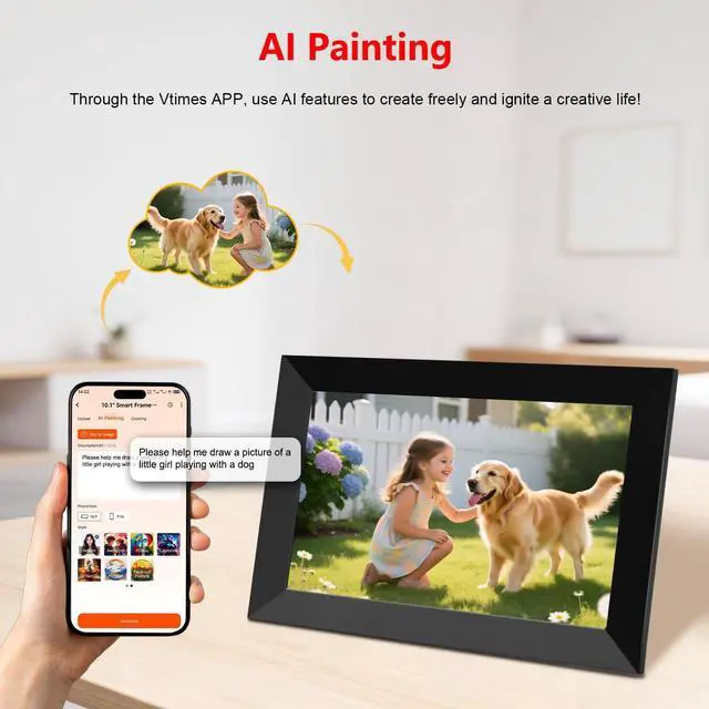 Alt view image 12 of 14 - 10.1" Digital Frames for Photos, 1280 * 800 HD IPS WiFi Picture Frame Digital, AI-Generated Images,16GB, Auto-Rotate, Share Photos/Videos via APP,Send Wishes,Picture Gifts for Valentine's Day
