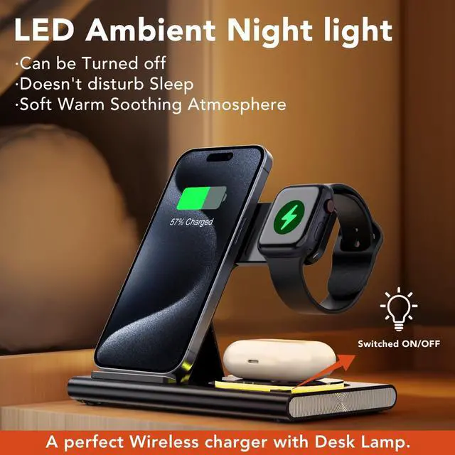 Alt view image 10 of 14 - 3 in 1 Charging Station for iPhone 17 - Wireless Charger for Apple Devices for iPhone 17 16 15 14 13 12 11 Pro Max - Foldable Wireless Charging Station Dock Stand for Apple Watch Series & AirPods
