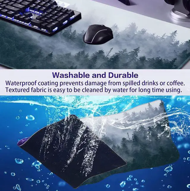 Alt view image 14 of 14 - Large Extended Gaming Mouse Pad with Stitched Edges, Non-Slip Waterproof Rubber Base Mouse Pad for Office, Computer, Keyboard, Laptop and Home Desk Pad 35.4 x 15.7 x 0.12 Inch (Grey Forest)