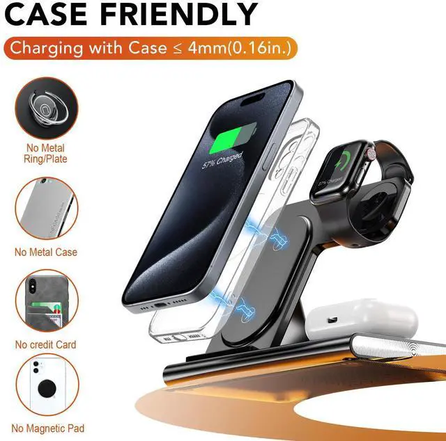 Alt view image 11 of 14 - 3 in 1 Charging Station for iPhone 17 - Wireless Charger for Apple Devices for iPhone 17 16 15 14 13 12 11 Pro Max - Foldable Wireless Charging Station Dock Stand for Apple Watch Series & AirPods