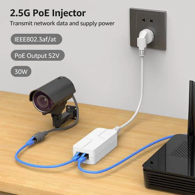Alt view image 9 of 14 - 2.5G PoE Injector 30W, PoE+ Injector Converts Non-PoE to PoE+, 52V IEEE 802.3at/af, 10/100/1000/2500Mbps Ethernet PoE Adapter Plug & Play, Power Over Ethernet Up to 325 Feet