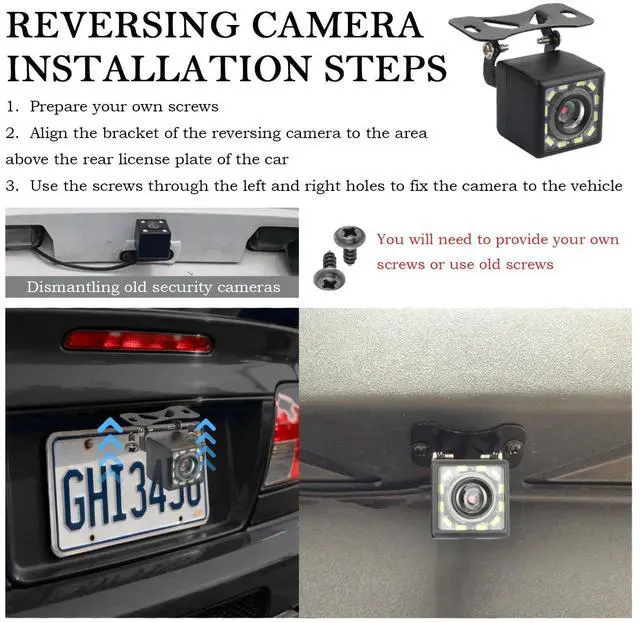 Alt view image 12 of 12 - Backup Camera with Monitor 4.6'',12 LED HD Rearview Mirror Camera for Night Vision,150° Wide Angle Universal Car Reverse Camera with Monitor System Fits 12V Cars SUVs
