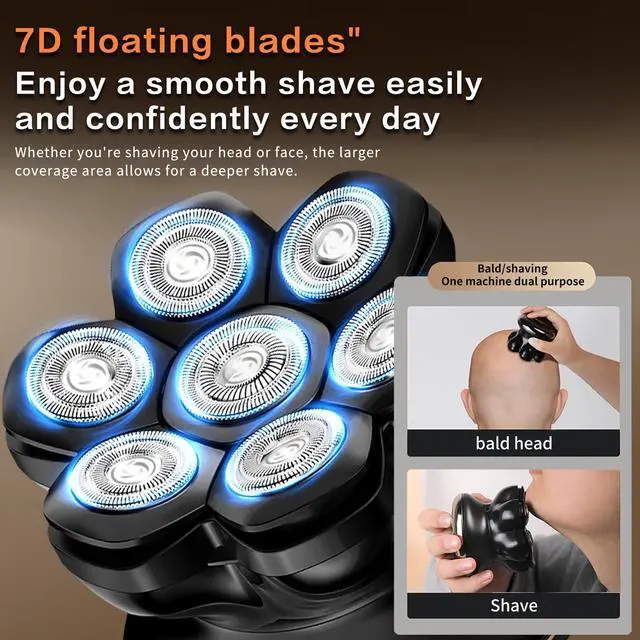 Alt view image 9 of 14 - Head Shavers for Bald Men - 7D Mens Razors for Shaving Electric Led Display Wet & Dry Bald Head Shaver Ipx6 Waterproof Shaver Type-C Charging