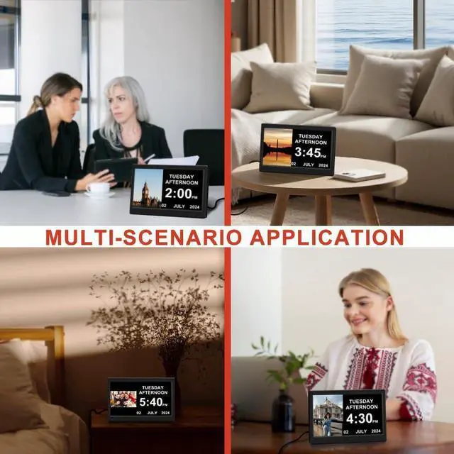 Alt view image 9 of 12 - 2026 Digital Clock with Dynamic Photo Frame Display Time, Date, Month, and Year Large-Font Clock for The Elderly
