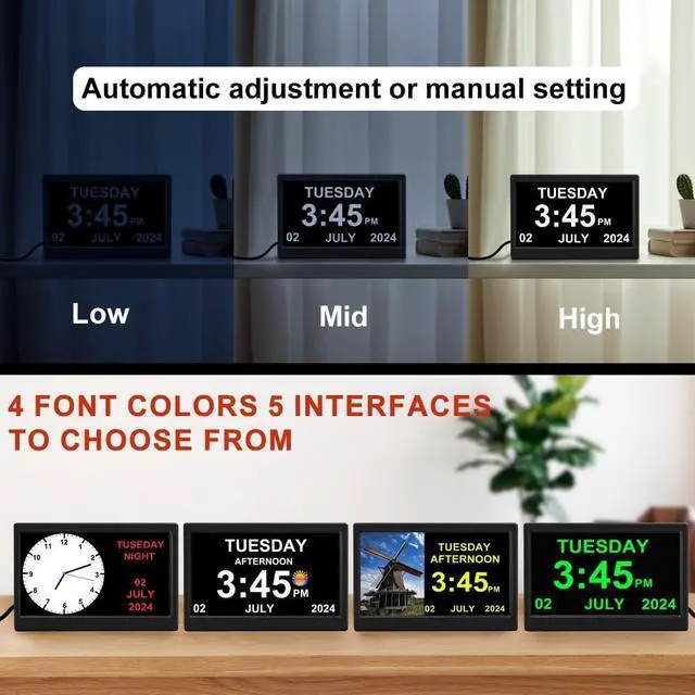 Alt view image 10 of 12 - 2026 Digital Clock with Dynamic Photo Frame Display Time, Date, Month, and Year Large-Font Clock for The Elderly