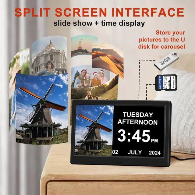 Alt view image 8 of 12 - 2026 Digital Clock with Dynamic Photo Frame Display Time, Date, Month, and Year Large-Font Clock for The Elderly