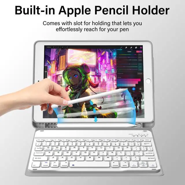 Alt view image 13 of 14 - Case with Keyboard for iPad 9th/8th/7th Generation 10.2 inch 2021/2020/2019 Detachable Wireless Bluetooth Keyboard Cover Thin & Light with Left Side Pencil Holder Auto Wake/SleepGray