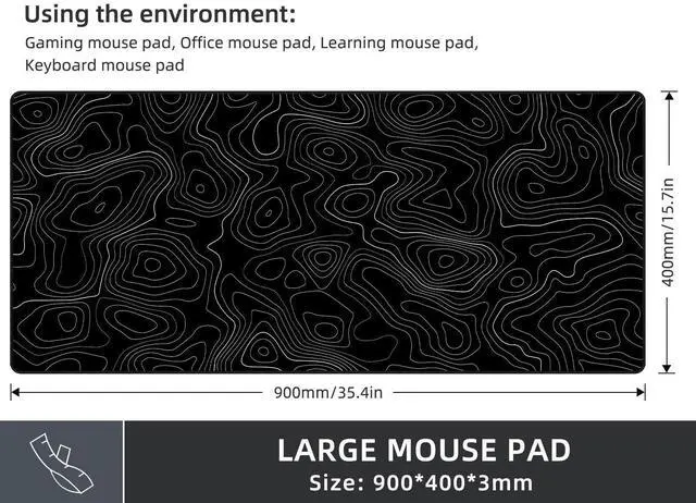 Alt view image 11 of 14 - Extra Large Gaming Mouse Pad with Black Topographic, XXL Mousepad, Big Mouse Mat Desk Pad, Non Slip Keyboard Pad for Gaming Computer Laptop PC Office Desk Accessories