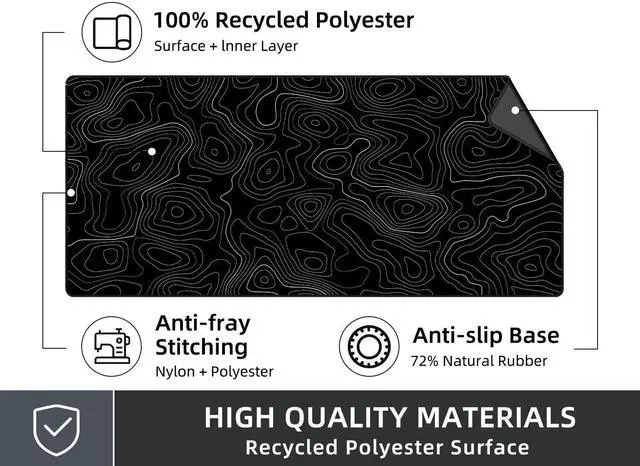 Alt view image 12 of 14 - Extra Large Gaming Mouse Pad with Black Topographic, XXL Mousepad, Big Mouse Mat Desk Pad, Non Slip Keyboard Pad for Gaming Computer Laptop PC Office Desk Accessories