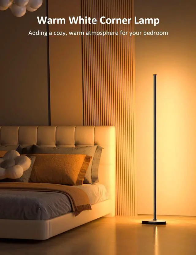 Alt view image 14 of 14 - Corner Floor Lamp, 57.5" LED Corner Lamp with APP and Remote Control, 16 Million Colors & Dynamic Modes, Music Sync, Timing Function, Color Changing Ambient Light for Living Room, Bedroom, Gaming