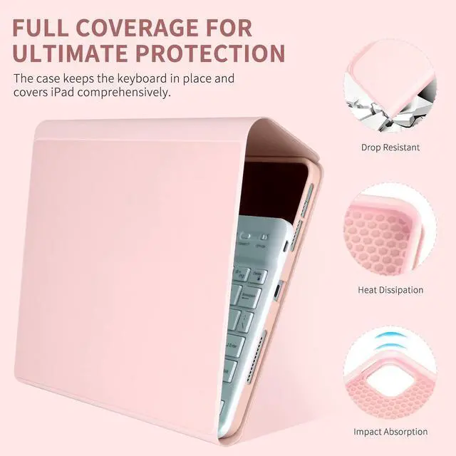Alt view image 10 of 14 - Keyboard Case for iPad Air 11 inch (M3 2025 / M2 2024) & iPad Pro 11 inch (4th/3rd/2nd/1st) Gen - Magnetic Detachable Bluetooth Keyboard with Pencil Holder for 10.9" iPad Air 4th/5th Gen (Pink)