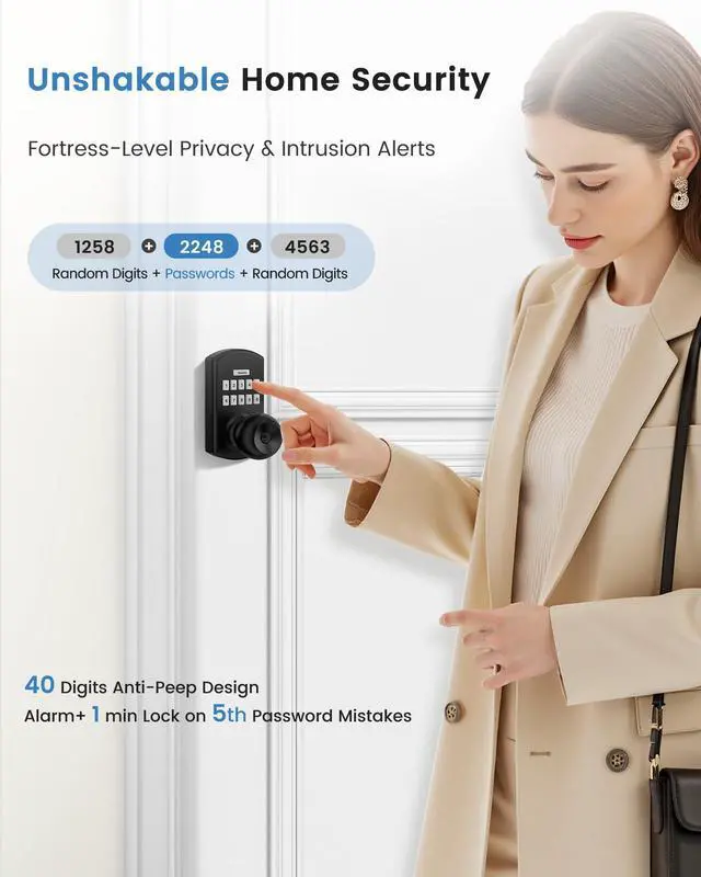 Alt view image 14 of 14 - Keypad Door Lock with Code, Electronic Keyless Entry Door Lock for Front Door, Door Knob with Keypad, Easy Passage Mode, Matte Black