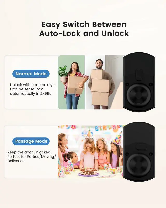 Alt view image 10 of 14 - Keypad Door Lock with Code, Electronic Keyless Entry Door Lock for Front Door, Door Knob with Keypad, Easy Passage Mode, Matte Black