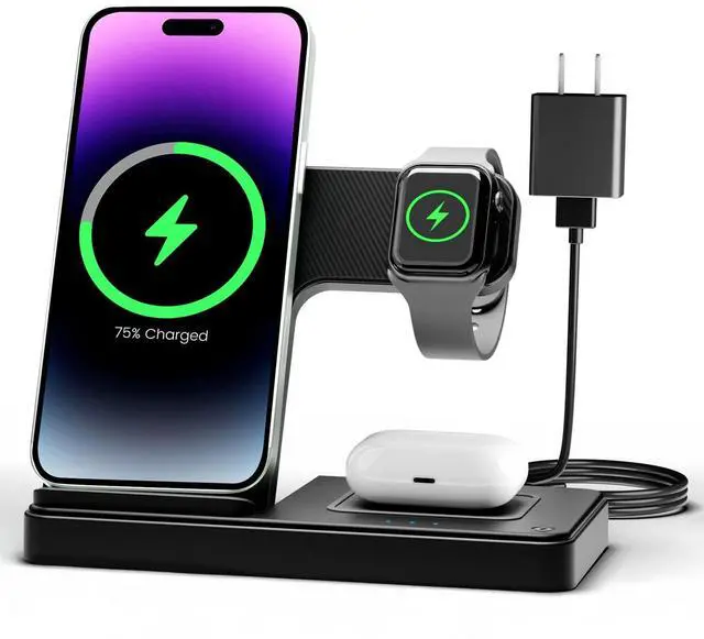 Alt view image 8 of 14 - Wireless Charger iPhone Charging Station: 3 in 1 Charger Stand Multiple Devices for Apple - iPhone 17 16e 16 15 14 Pro Max 13 12 11 - Watch 11 10 9 8 7 6 5 4 3 2 SE and Ultra Series - Airpods 4 3 Pro