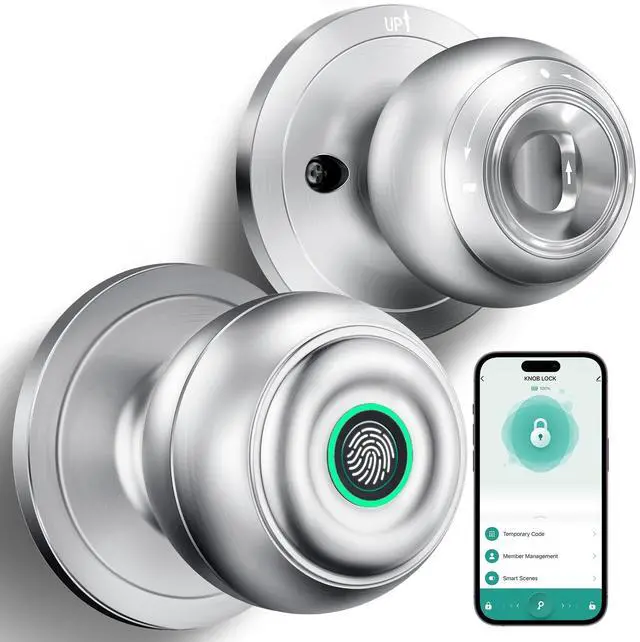 Alt view image 8 of 14 - Fingerprint Door Lock, Smart Fingerprint Door Knob with Lock, Biometric Door Locks with App Control & Key, Keyless Thumbprint Entry Door Locks for Bedroom, Front Door, Home, Apartment-Silver